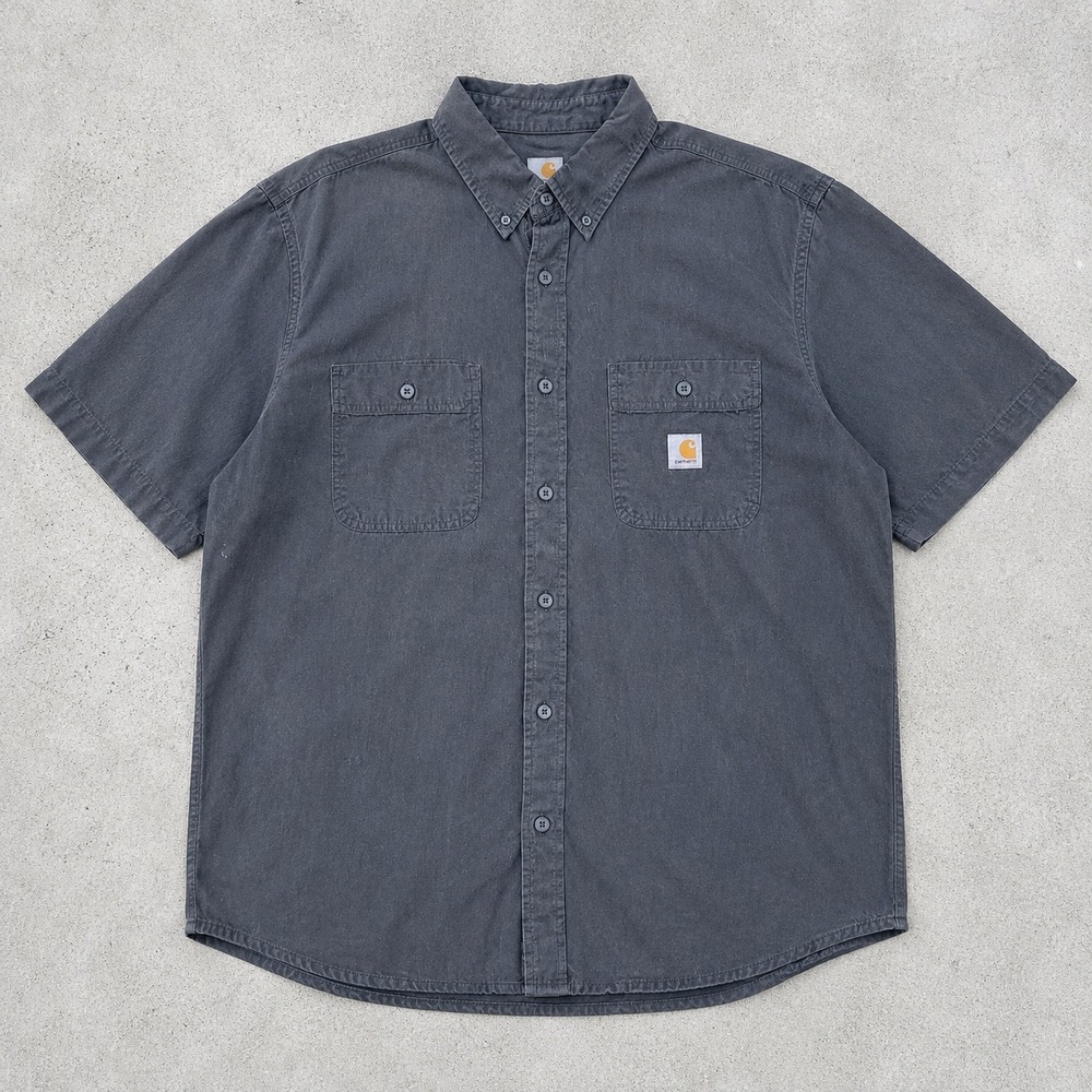 Carhartt Mens 3XL Loose Fit Short Sleeve Button Down Work Shirt Charcoal‎ Gray